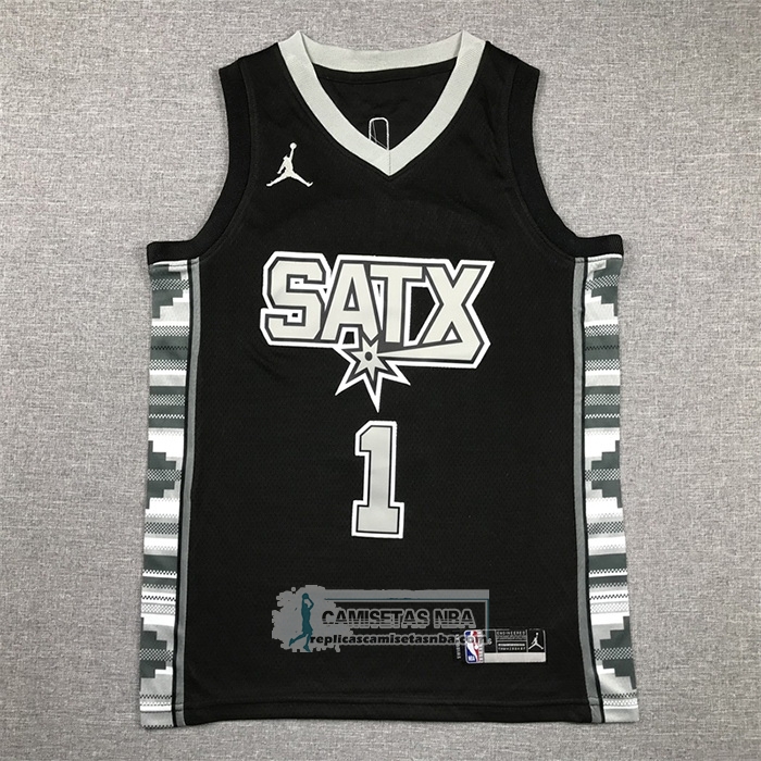 Camiseta Nino San Antonio Spurs Victor Wembanyama NO 1 Statement 2022-23 Negro